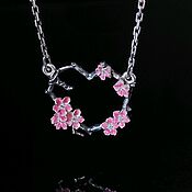 Украшения handmade. Livemaster - original item Pendant with stones and enamel Sakura. Handmade.