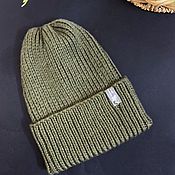 Knitted hat for children, gray, with a lapel