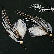 Украшения handmade. Livemaster - original item Feather Earrings with large white peacock feathers. Handmade.