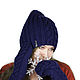  Шапка-бини резинка с косами вязаная женская Темно-синия, Шапки, Оренбург,  Фото №1