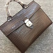 Сумки и аксессуары handmade. Livemaster - original item Bag-portfolio of crocodile leather, in brown, 38 cm.. Handmade.