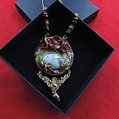 Necklace, art Nouveau, pearls, polymer clay, sculptural miniature