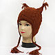 Hat with ears Squirrel knitted with braids with ties. Caps. Space Cat Knitting. My Livemaster. Фото №4
