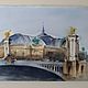 Painting Paris in watercolor (Alexander III bridge beige gray-blue). Pictures. Pastelena. My Livemaster. Фото №5