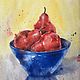 Red pear. Watercolor painting (yellow, red, blue). Pictures. Watercolour Painting Mamabelle art. Online shopping on My Livemaster.  Фото №2