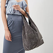 Сумки и аксессуары handmade. Livemaster - original item Bag leather Grey suede tote Bag medium shopper t-shirt Bags. Handmade.