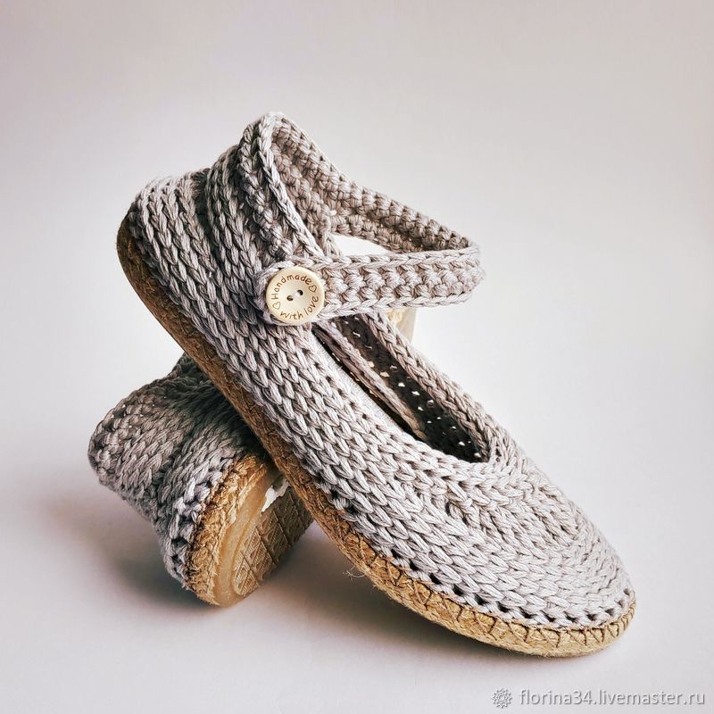 Polly knitted sandals, grey cotton, Sandals, Tomsk,  Фото №1