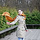 Легкий шарф "Огненный" шелковый эко принт желтый оранжевый. Шарфы. Цвета леса - натуральное крашение. Ярмарка Мастеров.  Фото №5