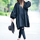 Black cotton tunic dress with flounces - TU0458CT, Tunics, Sofia,  Фото №1