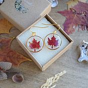 Украшения handmade. Livemaster - original item Resin earrings with real flowers. Earrings with maple leaves. Handmade.