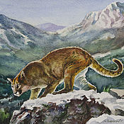 Картины и панно handmade. Livemaster - original item Watercolor painting buy cougar. Mountain lion with watercolor paints. Handmade.