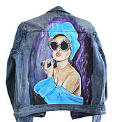 Одежда handmade. Livemaster - original item Jeans with a pattern Girl in glasses with flowers hand painted. Handmade.