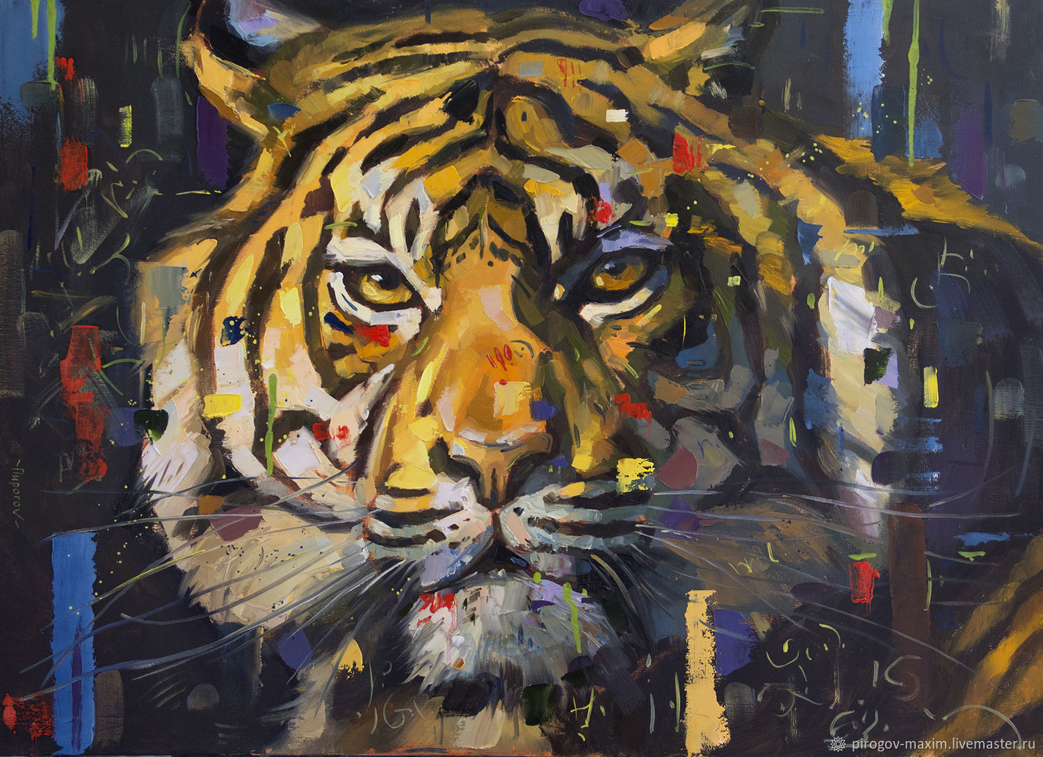 Тигр живопись масло