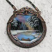 Украшения handmade. Livemaster - original item Pendant with mother-of-pearl painting as a gift, copper Mirror of Winter. Handmade.
