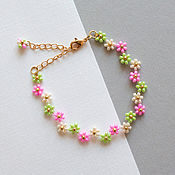 Украшения handmade. Livemaster - original item Pink Beaded Floral Zig Zag Bracelet (BB-POP-Z). Handmade.