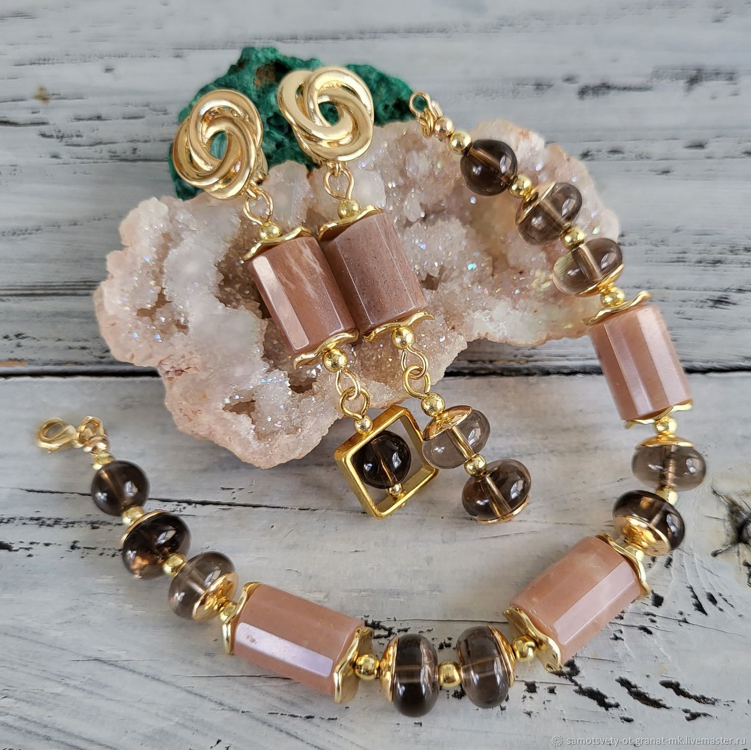 Комплекты украшений из натуральных камней лунного камня раухтопаза в ...