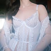 White lace and mesh corset