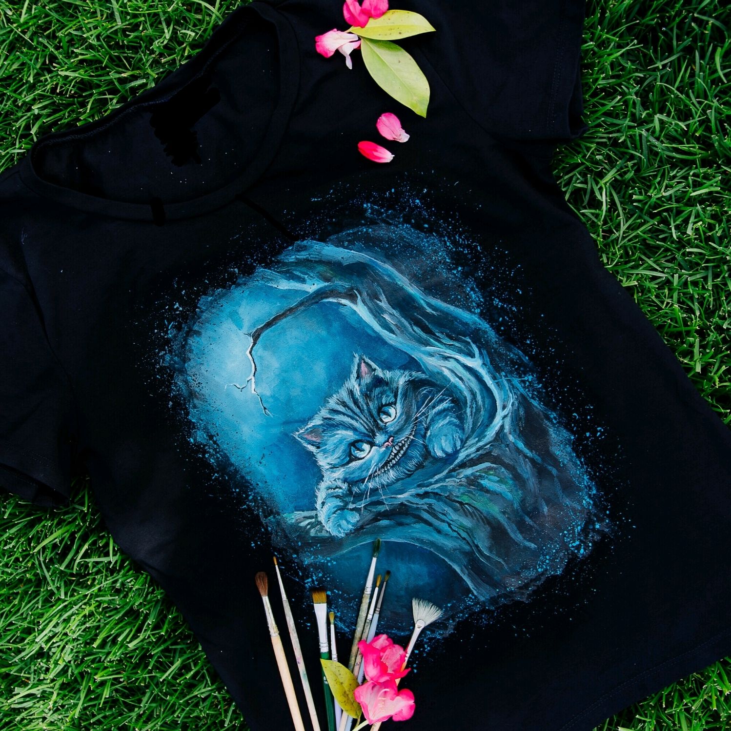 Футболка с ручной роспись "Чеширский кот" в интернет-магазине Ярмарка ...