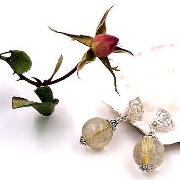 ручной работы. Ярмарка Мастеров - ручная работа Серебряные серьги с волосатиком Серебро 925 рутиловый кварц. Handmade.