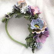 Украшения handmade. Livemaster - original item Jewelry made of leather, flowers .Leather headband Pansy. Handmade.