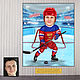 Regalo de cumpleaños para marido/hombre. Dibujos animados en la foto jugador de hockey, hockey, Caricature, Moscow,  Фото №1