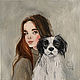 Girl with a dog, oil painting on canvas, 20h20 cm, Pictures, St. Petersburg,  Фото №1