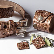 Аксессуары handmade. Livemaster - original item Set: belt, bracelet and earrings made of Golden beige leather. Handmade.