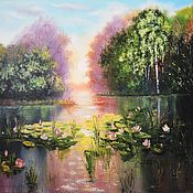 Картины и панно handmade. Livemaster - original item Summer Landscape Oil painting Water Lilies Canvas 40h50 cm. Handmade.