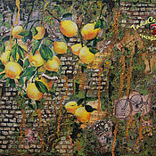 Картины и панно handmade. Livemaster - original item Panel: decorative painting lemons bees mixed-media LEMONS from the GARDEN. Handmade.