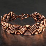 Медный кафф-браслет Уникальный дизайн Плетение из проволоки wire wrap