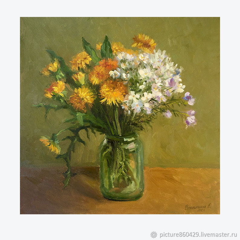Картина маслом Букет солнечных цветов, картина с одуванчиками купить в ...