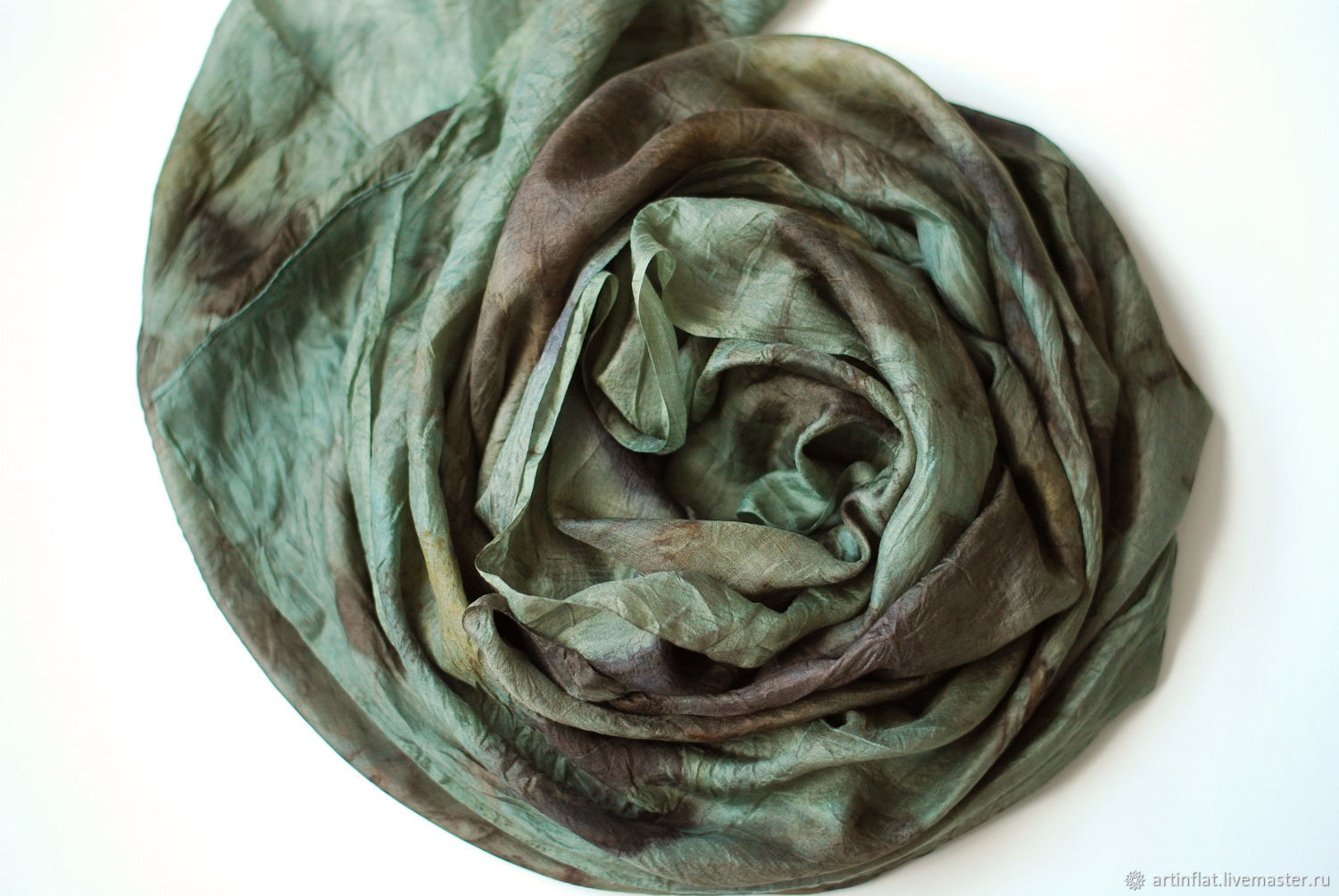 Scarf silk 'covert' Indigo dark green ekoprint, Scarves, Moscow,  Фото №1
