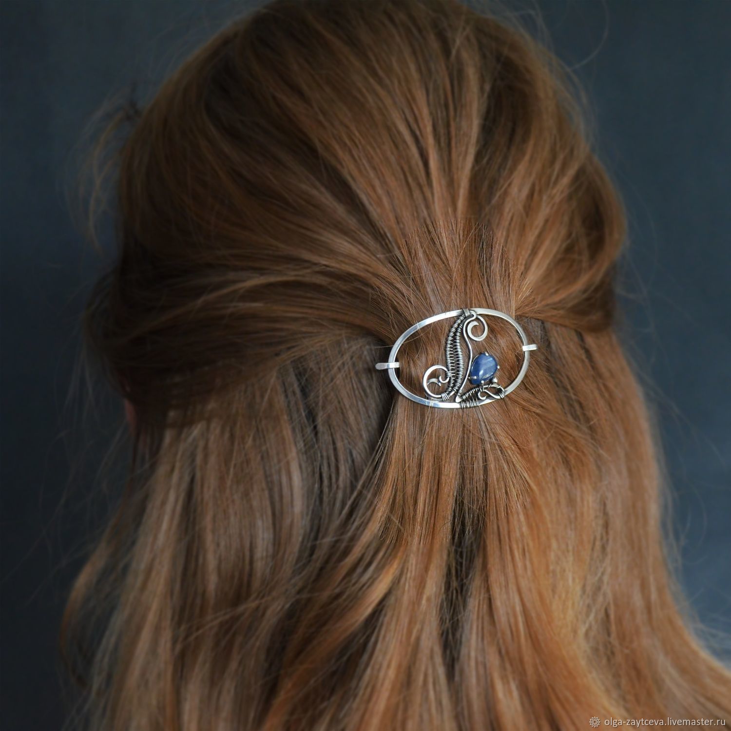 Серебряная заколка для волос с кианитом, украшение с синим камнем –заказать на Ярмарке Мастеров – PB8O8RU