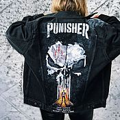Мужская одежда handmade. Livemaster - original item painted clothing. Denim jacket with the Punisher print Punisher. Handmade.