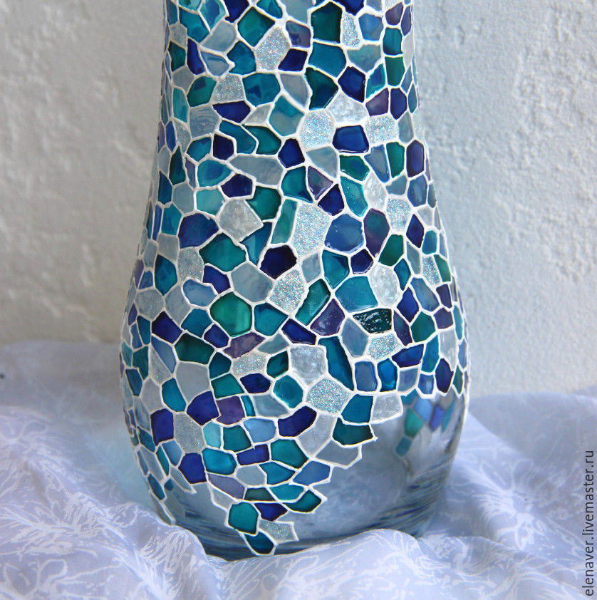 Стеклянная ваза для цветов Льдинка  витражная роспись