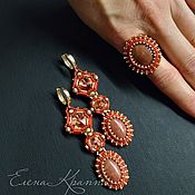 Украшения handmade. Livemaster - original item Ring and earrings with Jasper. Long earrings, red and gold.. Handmade.
