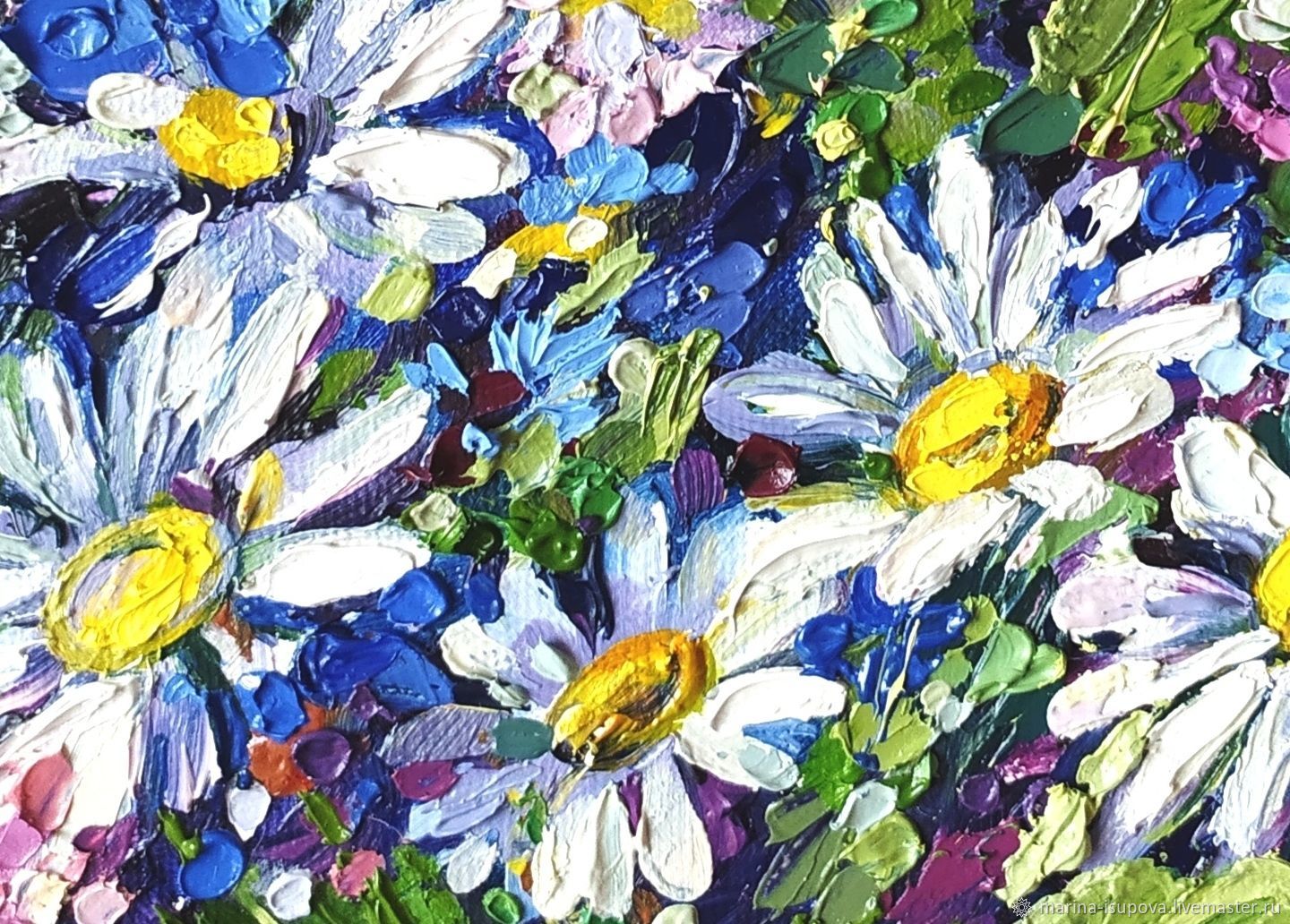 Картина маслом на холсте Цветы Букет Ромашка Васильки – заказать на ...