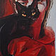 Girl in red and black cat, watercolor. Pictures. myfoxyart (MyFoxyArt). Online shopping on My Livemaster.  Фото №2