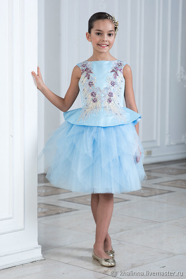 Платье голубого цвета с вышивкой, Платья, Москва,  Фото №1