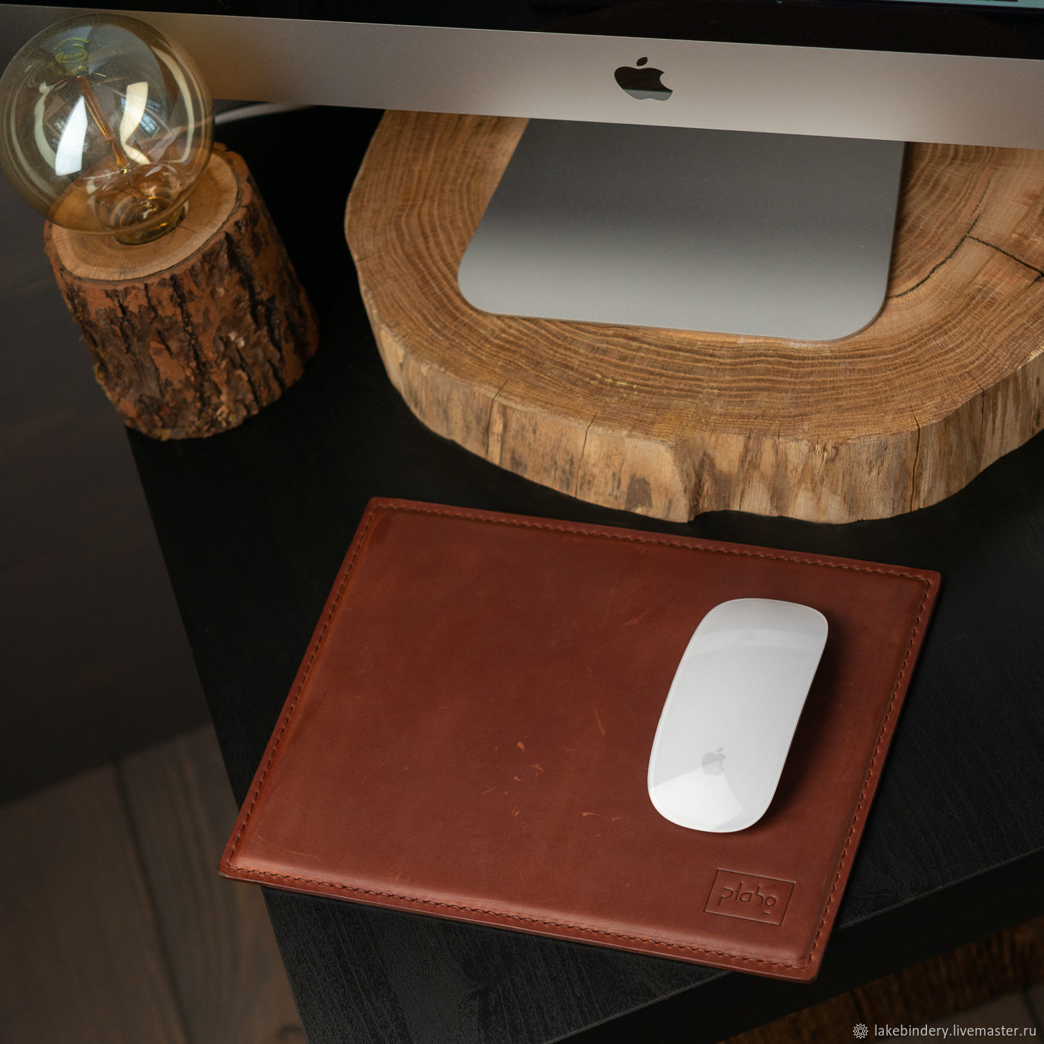 Mouse pad made of genuine leather is sewn by hand seam, Stationery design, Moscow,  Фото №1