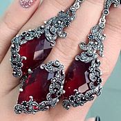 Украшения handmade. Livemaster - original item Tamar.  Earrings and ring with rubies in silver. Handmade.