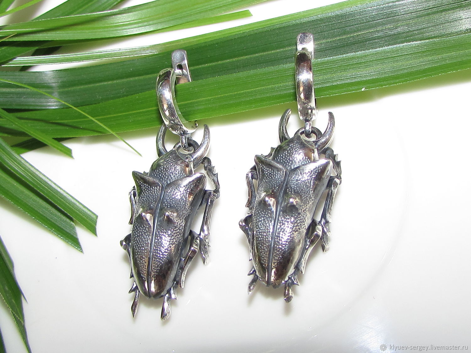 Серьги "Жук-рогач горбатый", жуки, насекомые, beetle, Серьги классические, Москва,  Фото №1