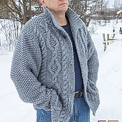 Мужская одежда handmade. Livemaster - original item Cardigan with braids for men / Knitted cardigan with buttons. Handmade.