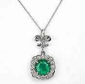 Украшения handmade. Livemaster - original item Emerald Cushion & Diamond Halo Pendant, Emerald Pendant, Diamond. Handmade.