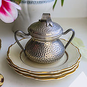 Посуда handmade. Livemaster - original item Vintage tin sugar bowl with handles and lid Italy. Handmade.