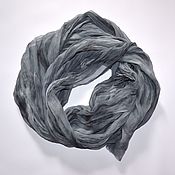 Женский шарф шёлковый серый черный шарф длинный шейла
