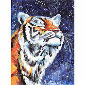 Картины и панно handmade. Livemaster - original item Painting Tiger Acrylic Cardboard 15 x 20 Predator Cat. Handmade.