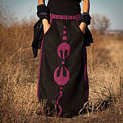 Одежда handmade. Livemaster - original item Long Linen Skirt with Applique «Universum». Handmade.