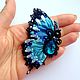 Brooch blue black butterfly embroidered Shibori silk ribbon,crypearls, Brooches, Cherepovets,  Фото №1