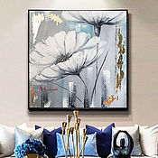 Картины и панно handmade. Livemaster - original item Interior painting with golden potala Large white flowers. Handmade.